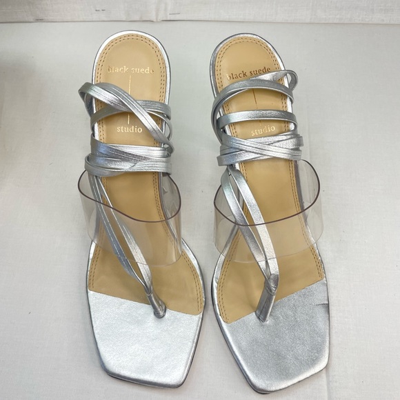 Black Suede Studio Melanie Ankle-Tie Stiletto Thong High Heel‎ Sandals ( G 117) - Picture 10 of 11